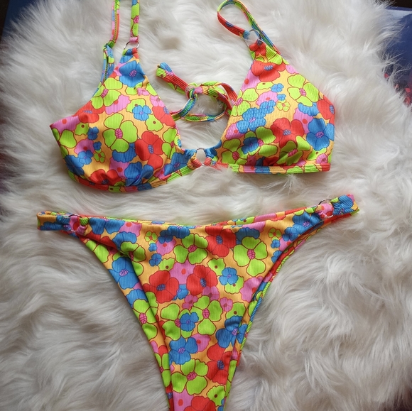 Floral Print Spaghetti Strap Bikini Bathing Suit 2 Piece Swimsuit, NWOT - Picture 4 of 14